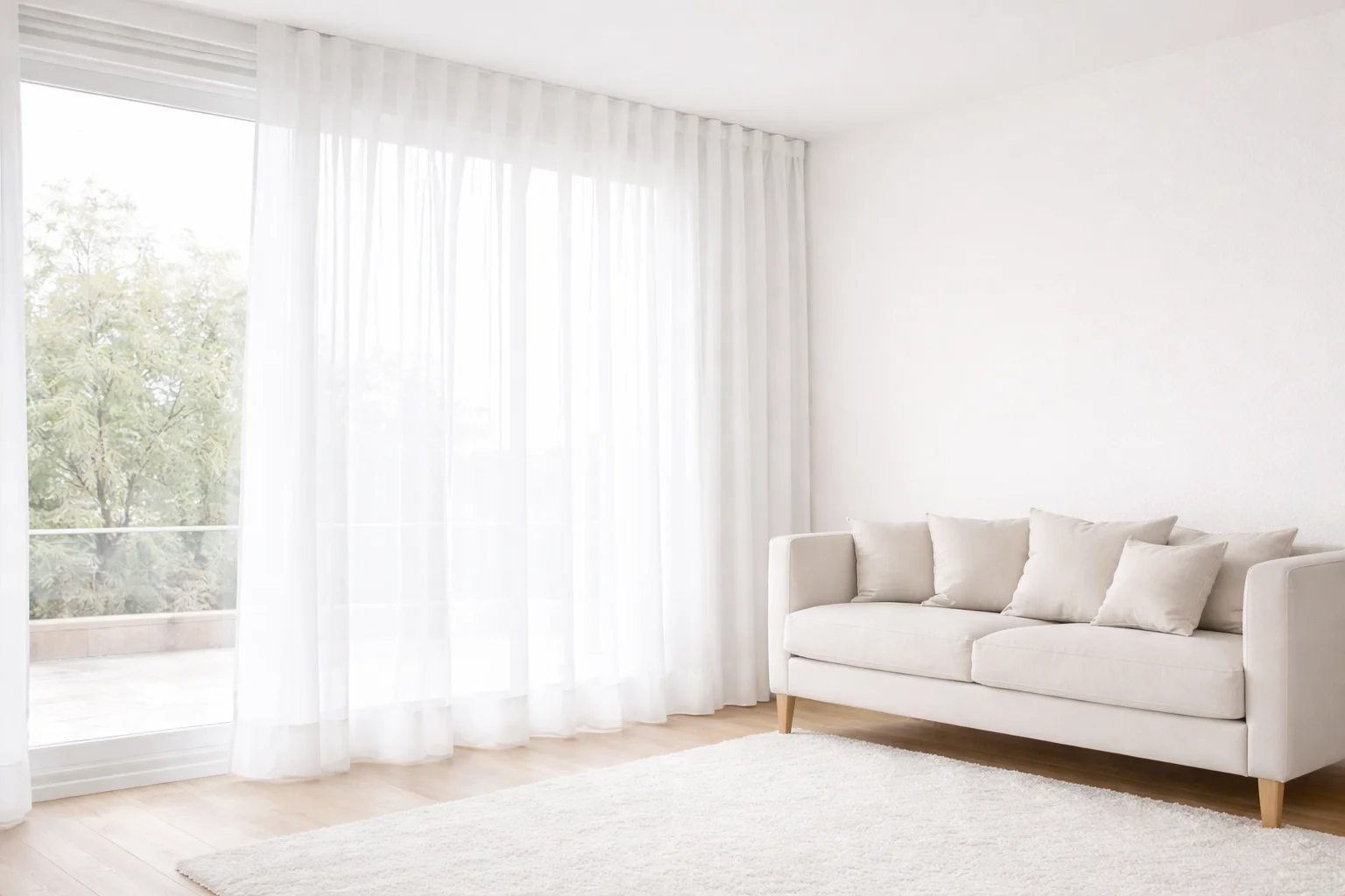 Custom curtains Australia – sheer & S-fold curtains in a bright living room