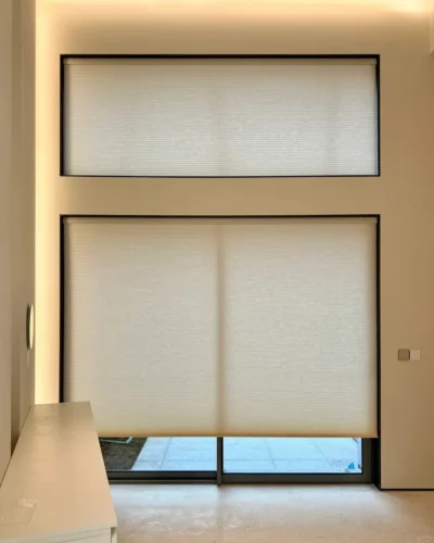 Semi-Blackout Waterproof Honeycomb Blind on a modern bathroom window