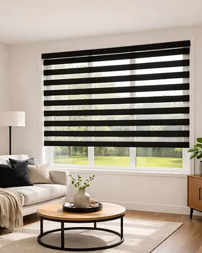 Semi-Blackout Waterproof Zebra Blind in a modern interior