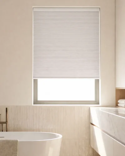 Semi-Blackout Waterproof Honeycomb Blind in a modern bathroom window