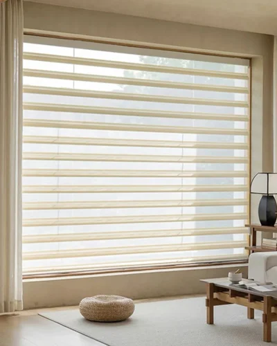 Floating Vane Shangri-La Blind with semi-blackout, waterproof, and privacy features