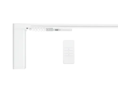 Manual and motorized curtain track systems for custom window furnishing projects.