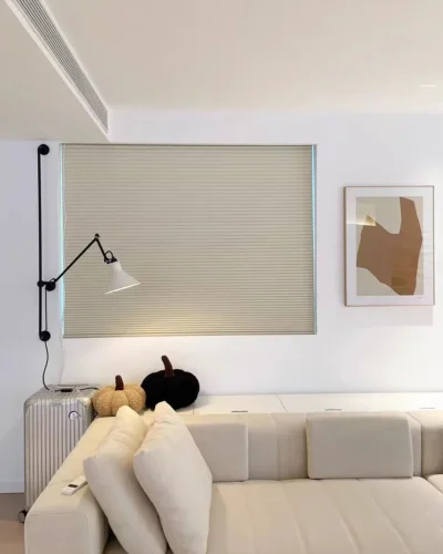 Fine texture semi-blackout honeycomb blind fabric close-up showing detailed surface texture