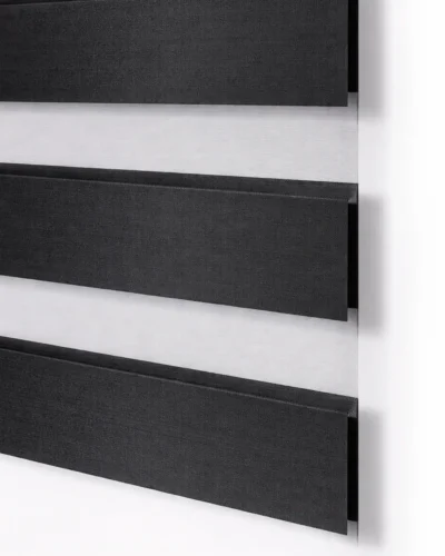 Black Shangri-La Blind close-up with soft layered fabric and light filtering design