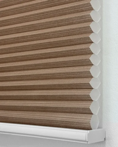 Brown semi-blackout honeycomb blind fabric close-up