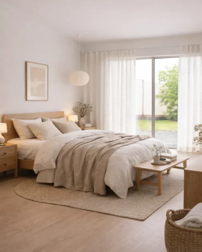 Soft Glow Grid Sheer Curtain in a modern living room with airy light-filtering fabric and wave fold drape