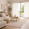 Ivory Grid Sheer Curtain in a soft neutral living room with airy light-filtering texture and S-curve drape