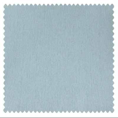Light blue blackout curtain fabric swatch with fine woven texture