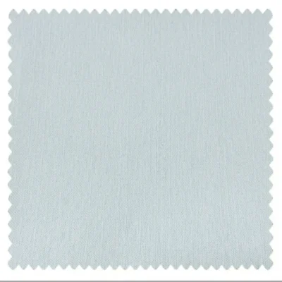 Light blue blackout curtain fabric swatch with fine woven texture