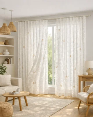 Embroidered Butterfly Sheer Curtain in S-Curve with elegant airy drape