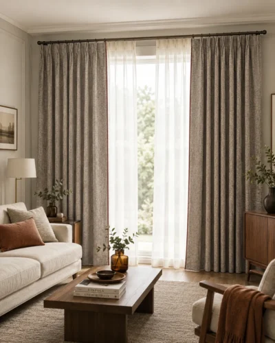 Subtle Weave Curtain modern textured outer drape in taupe fabric for living room and bedroom interiors
