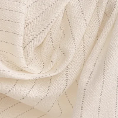 Close-up of Mocha Pinstripe Sheer Curtain fabric showing soft woven texture and fine vertical stripe detail