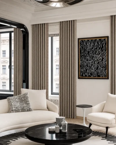 Subtle Weave Curtain modern textured outer drapes in a contemporary living room with neutral decor