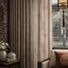 Taupe Bamboo Shadow Curtain in a Chinese-style living room with elegant full-length drape