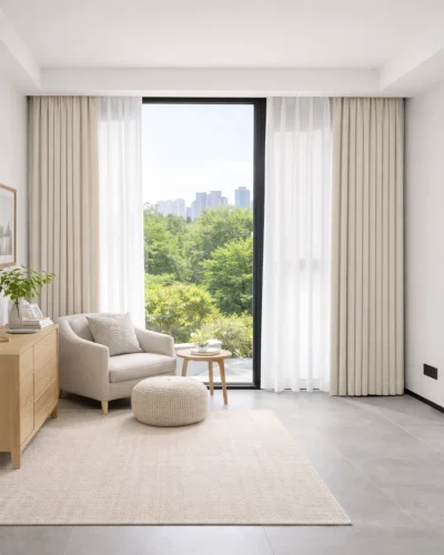 Whisper Weave Blackout Curtain in a soft textured light neutral tone