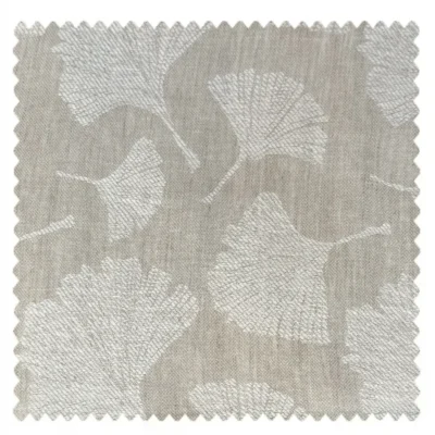 Ginkgo pure linen curtain fabric swatch with natural botanical leaf pattern
