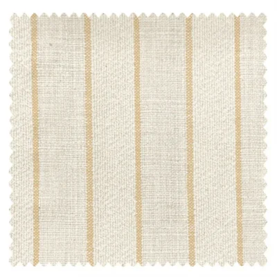 Cotton-rich linen texture curtain fabric with subtle golden vertical stripes