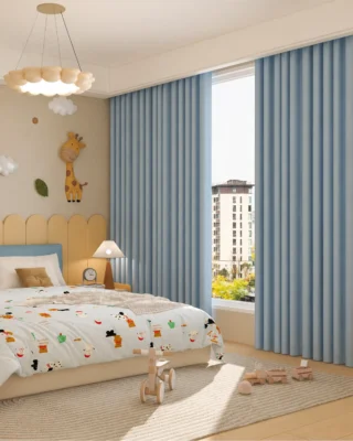 Beige custom curtains in a bright modern living room with soft natural light and layered window styling.Beige custom curtains in a bright modern living room with soft natural light and layered window styling.