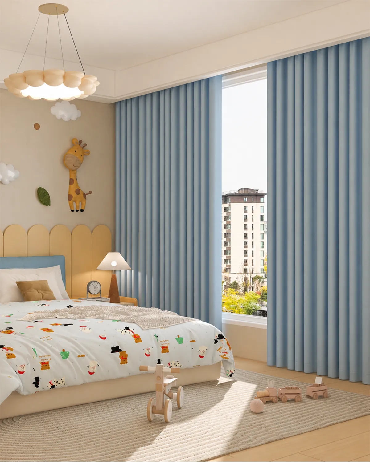 Beige custom curtains in a bright modern living room with soft natural light and layered window styling.Beige custom curtains in a bright modern living room with soft natural light and layered window styling.