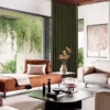 Modern Subtle Pattern Curtain moss green textured drapes in a modern living room by Lemonho