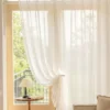white linen look sheer curtain with soft natural weave texture by Lemonho