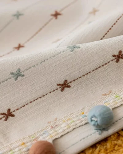 Star Stitch Blackout Curtain star embroidery fabric close-up by Lemonho