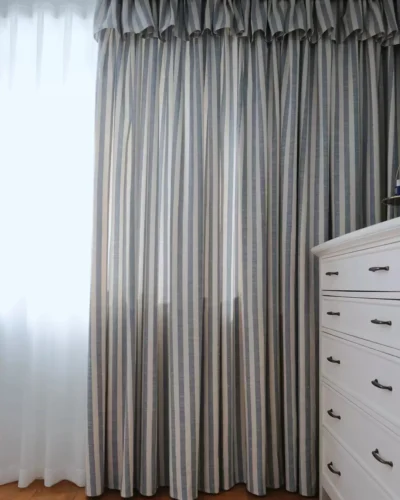 Linear Weave Curtain textured stripe drapes in a bedroom by Lemonho