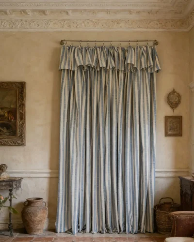 Linear Weave Curtain textured stripe drapes in a relaxed neutral living room by Lemonho