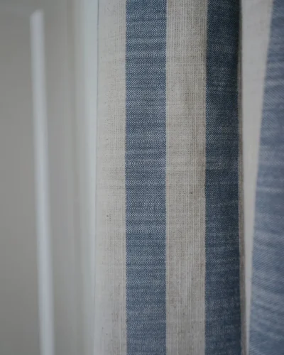 Linear Weave Curtain soft blue textured stripe fabric detail by Lemonho