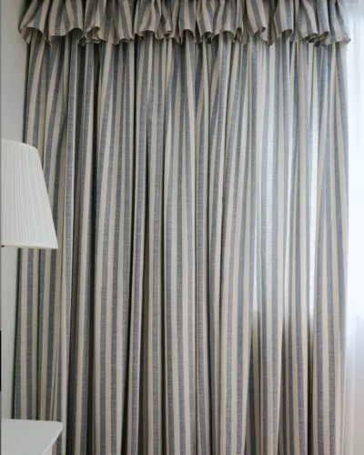 Soft Stripe Curtain natural linen-look stripe drapes in a bedroom by Lemonh
