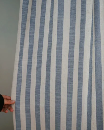 Linear Weave Curtain blue textured stripe fabric panel by Lemonho