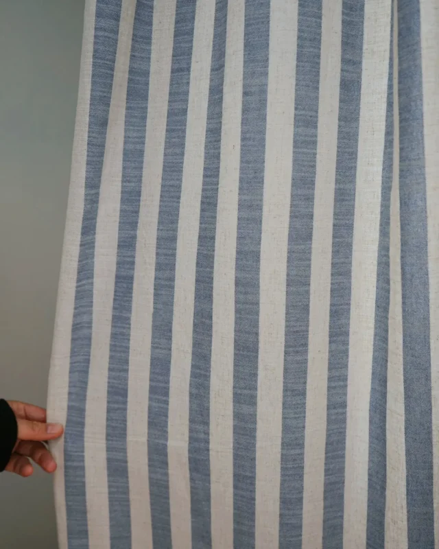 Linear Weave Curtain blue textured stripe fabric panel by Lemonho