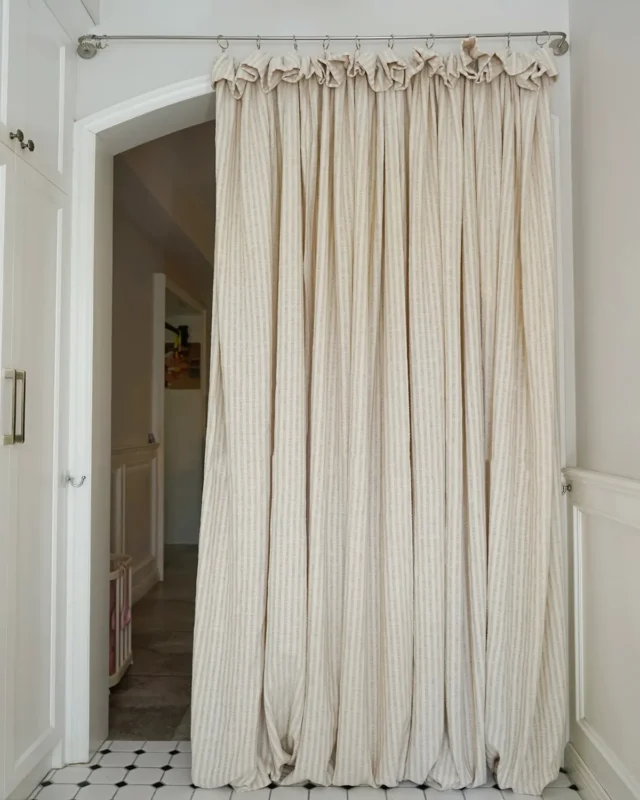 Ivory Loom Curtain raised texture drapes in a neutral interior by Lemonho