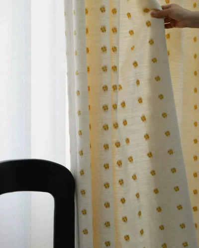 Golden Bloom Sheer Curtain soft floral light-filtering fabric detail by Lemonho